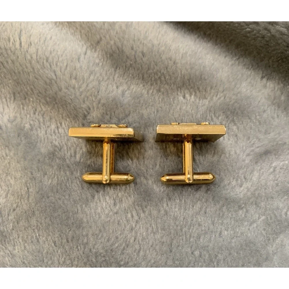 Vintage SWANK Antique Car Gold Square Yellow Enamel Cufflinks Signed
